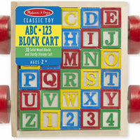 Melissa & Doug Toy Pre-K ABC 123 Alphabet Block Cart 30 Wood Blocks NEW