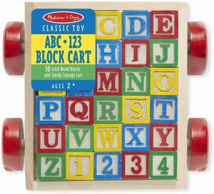 Melissa & Doug Toy Pre-K ABC 123 Alphabet Block Cart 30 Wood Blocks NEW