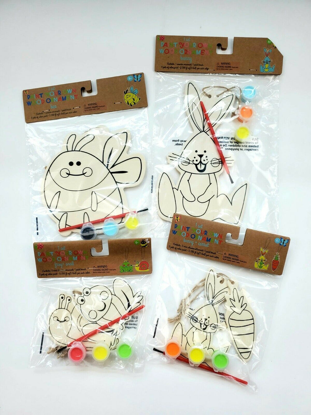 Set Of 2 ONLY:   4 piece Paint Your Own Wood Ornament For Kids 4+ NEW
