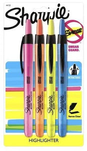 Sharpie174; Retractable Highlighter, Narrow Chisel Tip, 4ct - Multicolor Ink